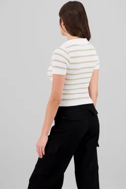 Shasa Stripped Polo Neck Top