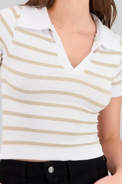 Shasa Stripped Polo Neck Top