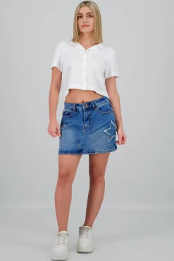 Shasa Studded Denim Mini Skirt