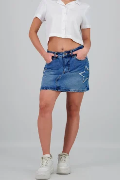 Shasa Studded Denim Mini Skirt