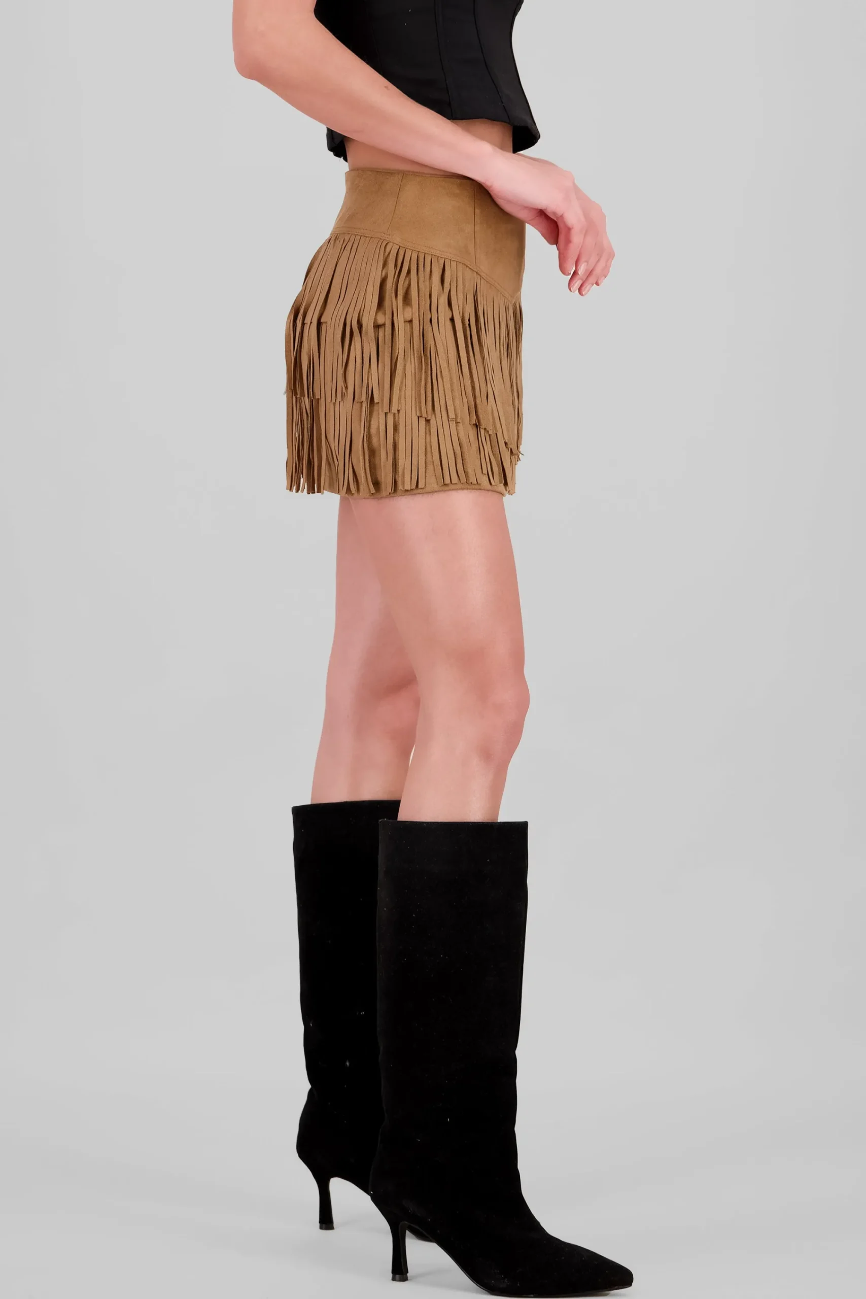 Shasa Suede Fringe Skirt