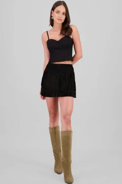 Shasa Suede Fringe Skirt