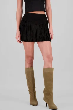 Shasa Suede Fringe Skirt