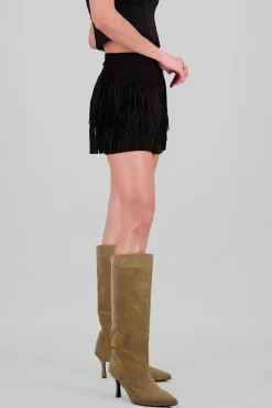 Shasa Suede Fringe Skirt