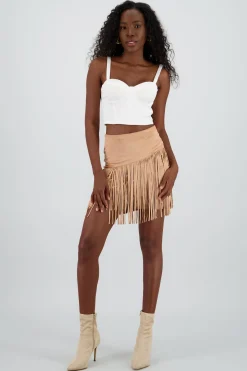 Shasa Suede Style Skirt with Fringe