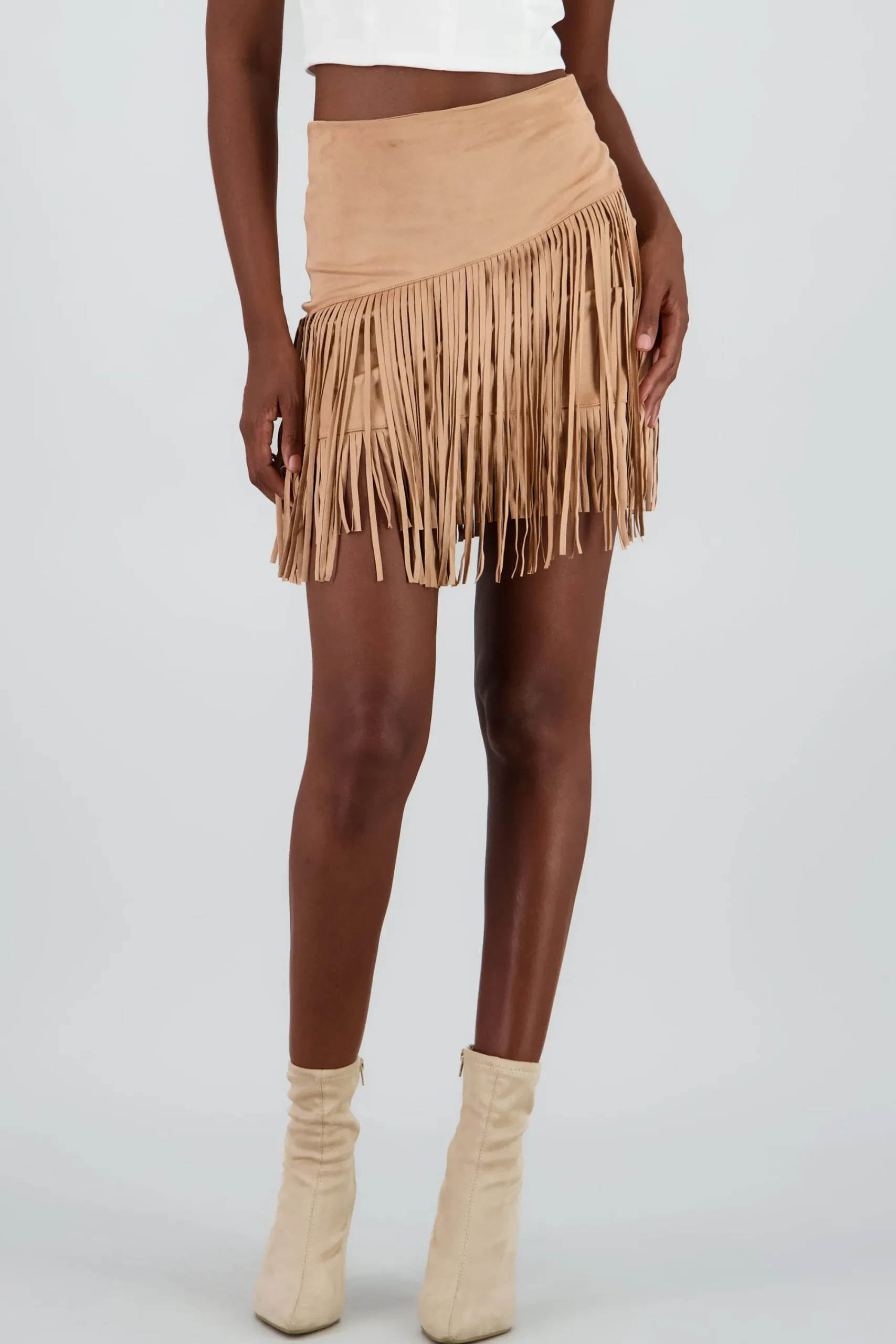 Shasa Suede Style Skirt with Fringe