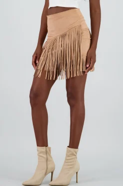 Shasa Suede Style Skirt with Fringe
