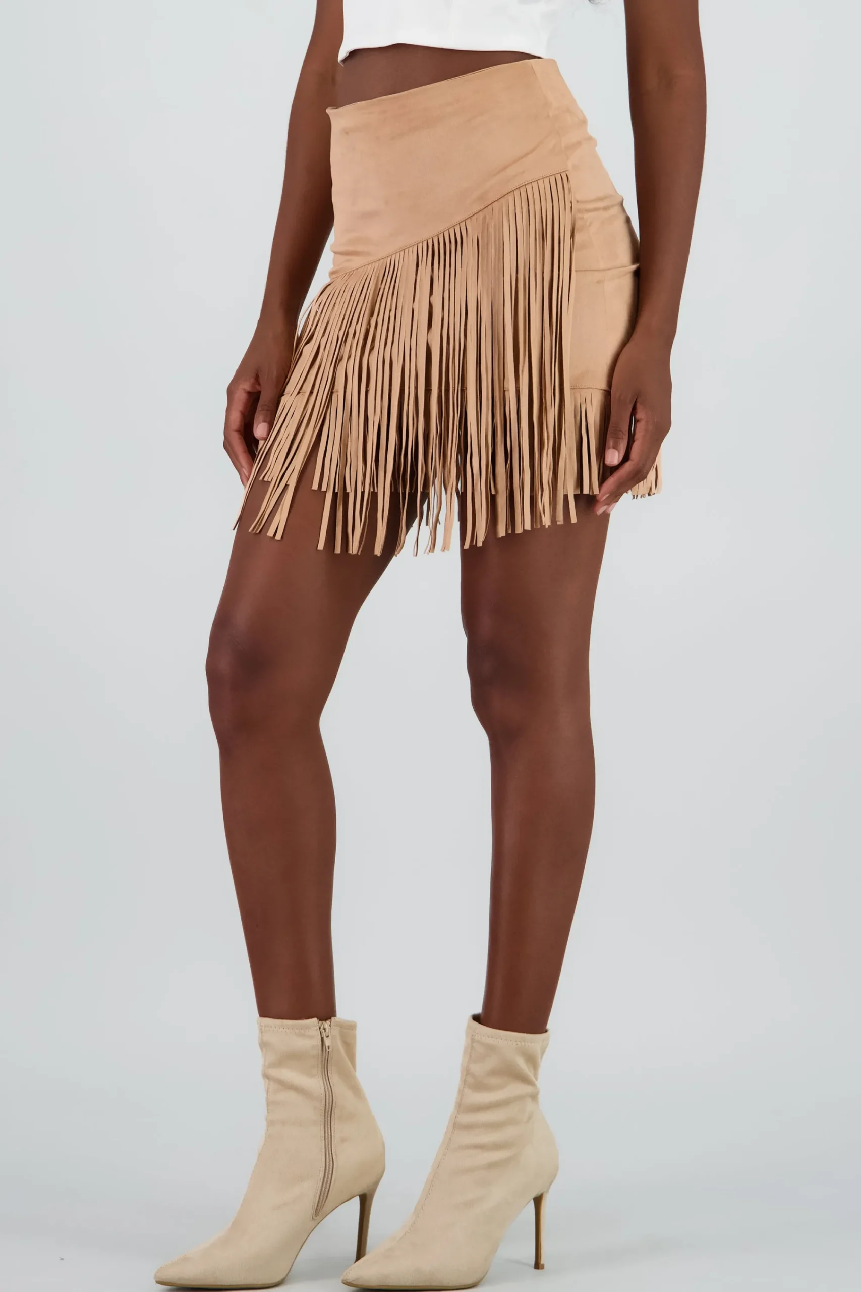 Shasa Suede Style Skirt with Fringe