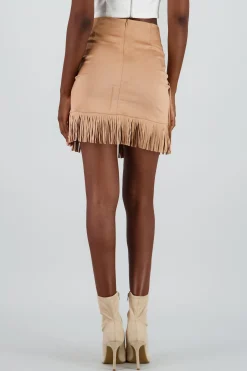 Shasa Suede Style Skirt with Fringe