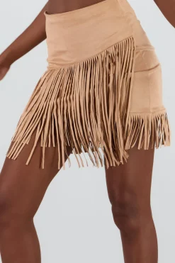 Shasa Suede Style Skirt with Fringe