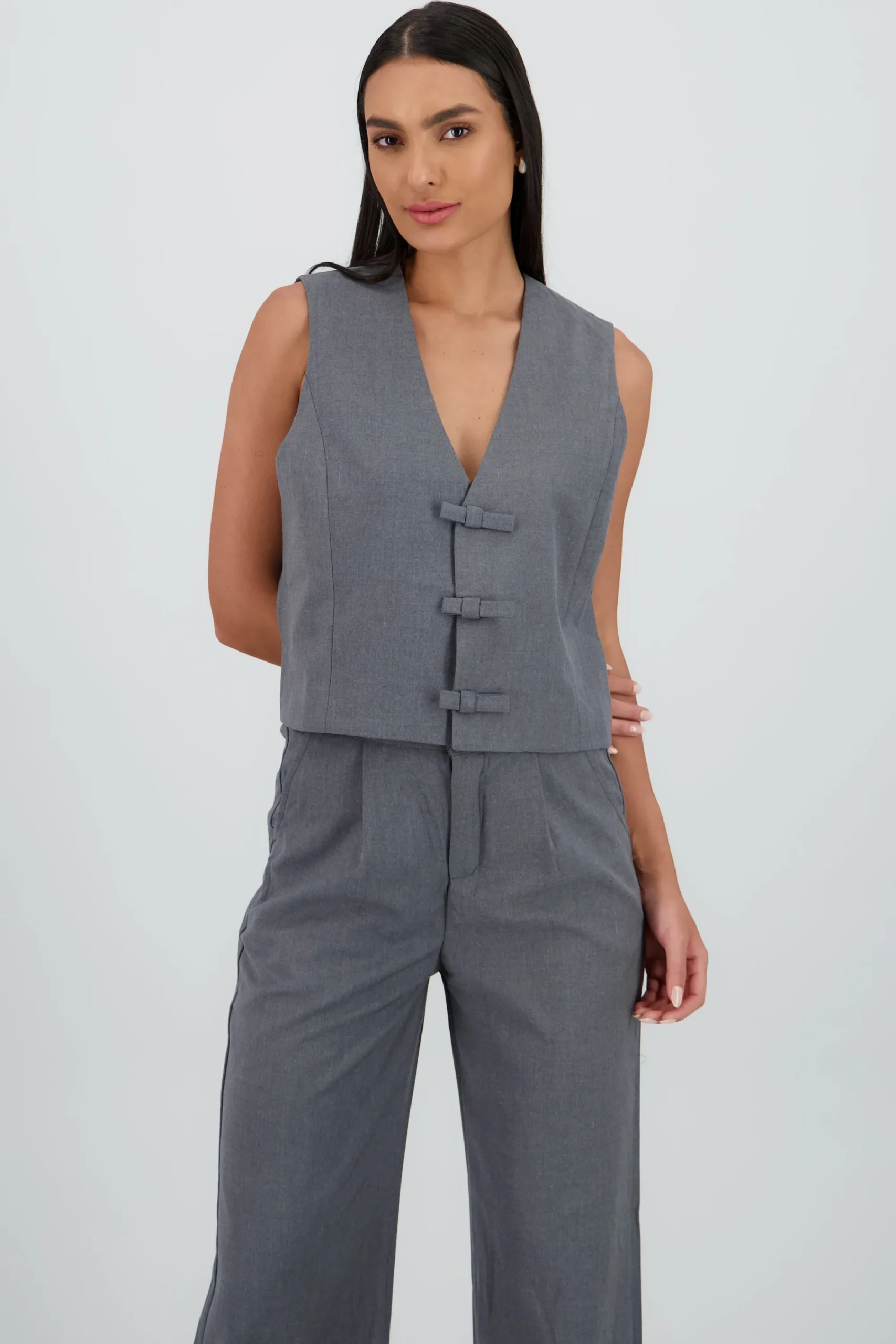 Shasa Tailored Vest with Bow Detail