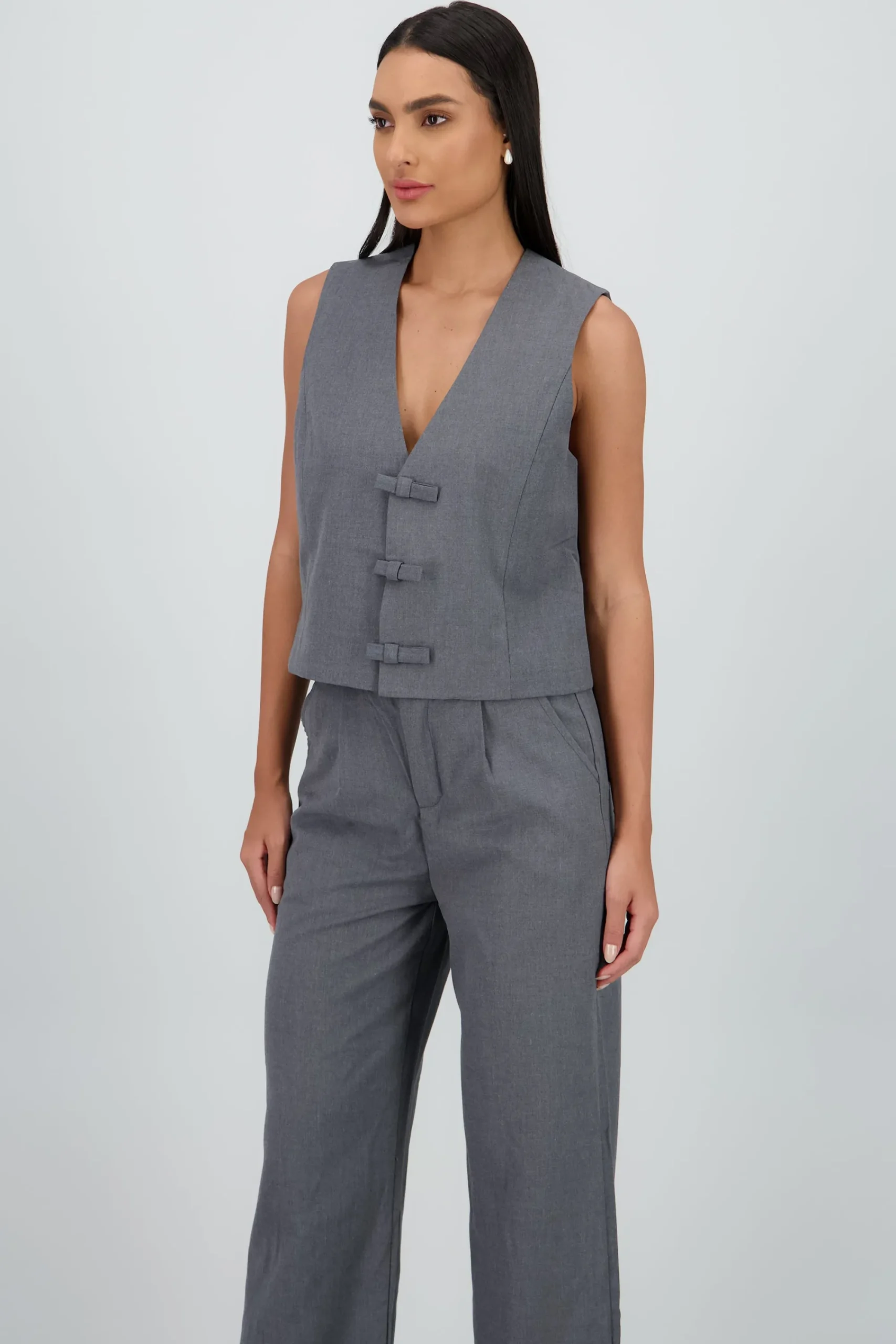 Shasa Tailored Vest with Bow Detail