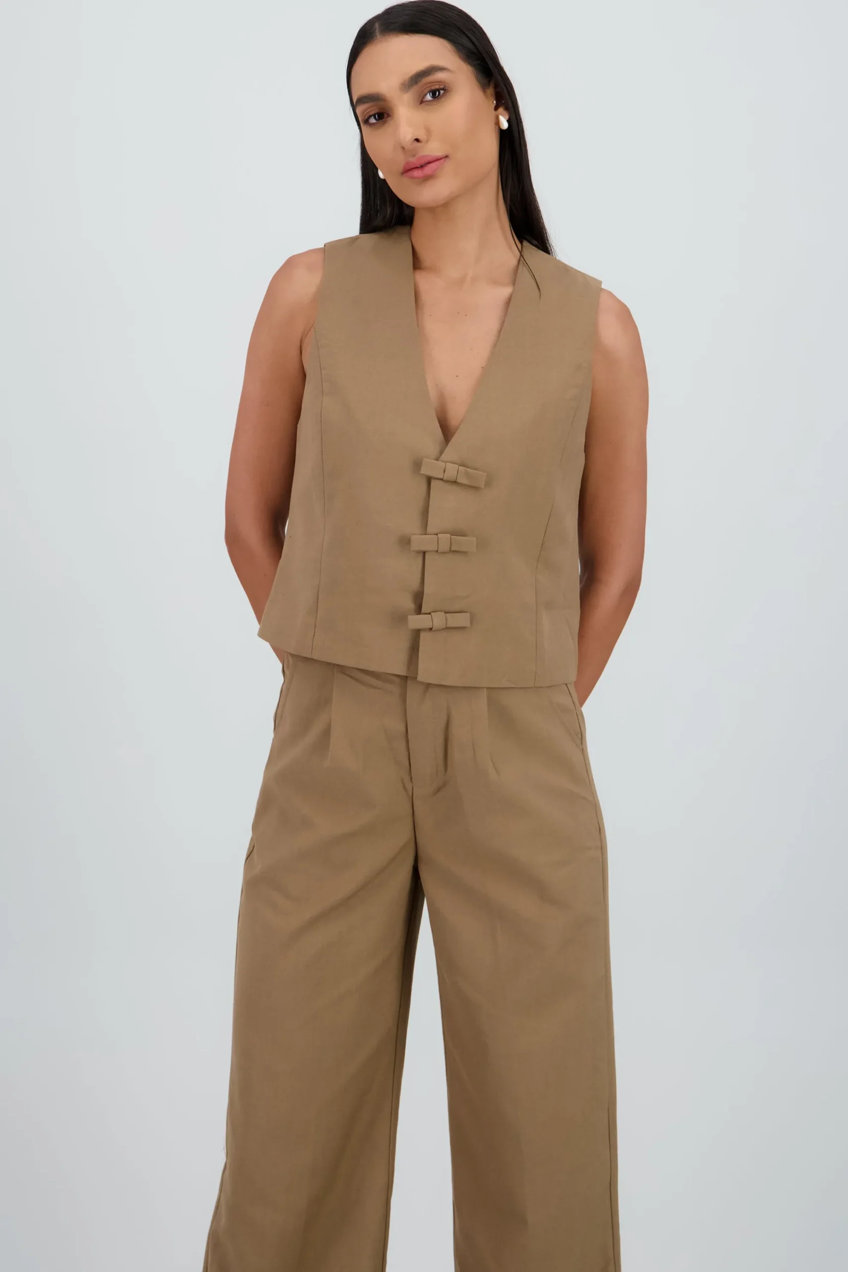 Shasa Tailored Vest with Bow Detail