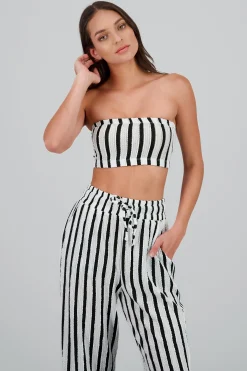Shasa Textured Bandeau Top with Stripes