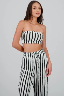 Shasa Textured Bandeau Top with Stripes