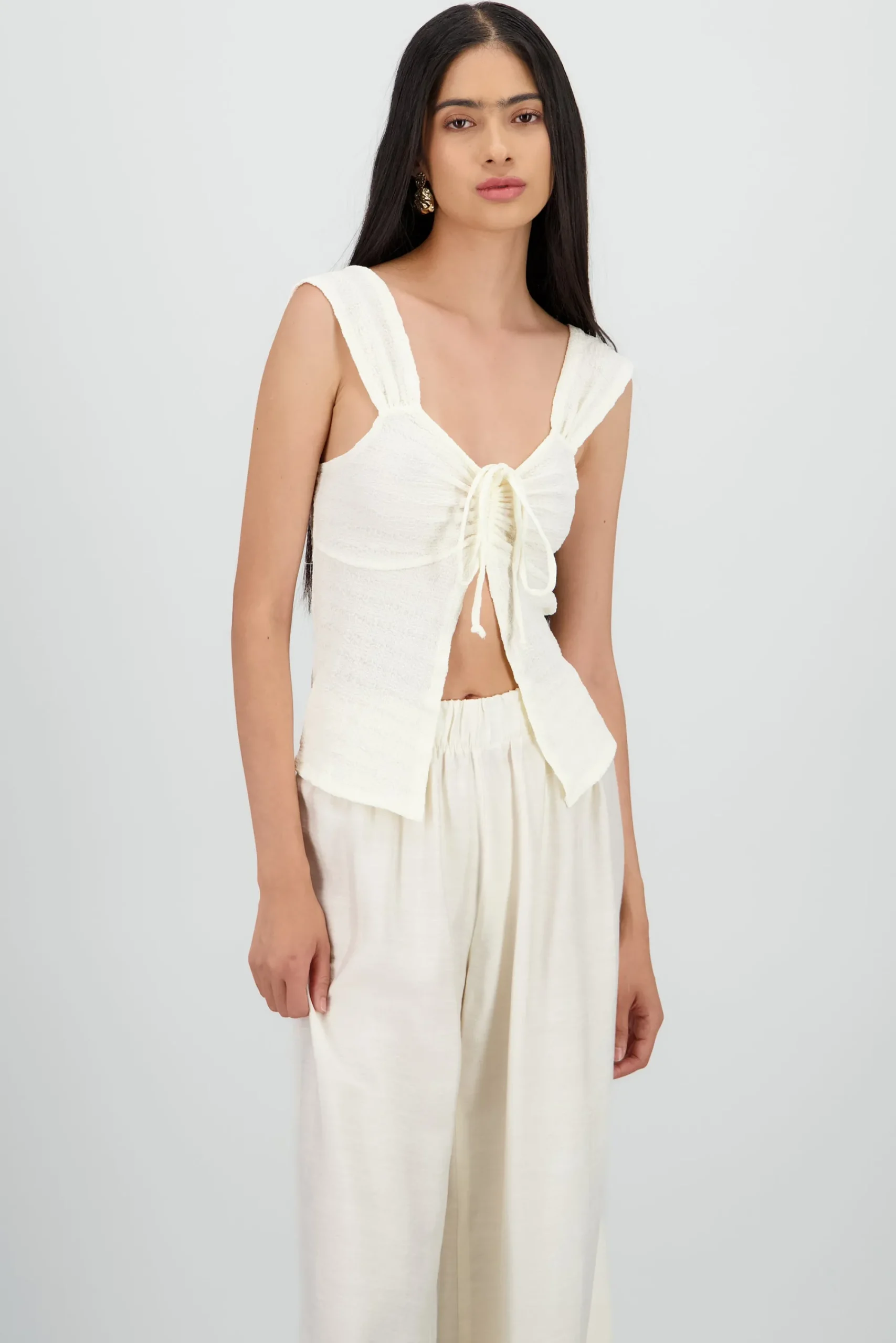 Shasa Textured Blouse with Gathered Detail