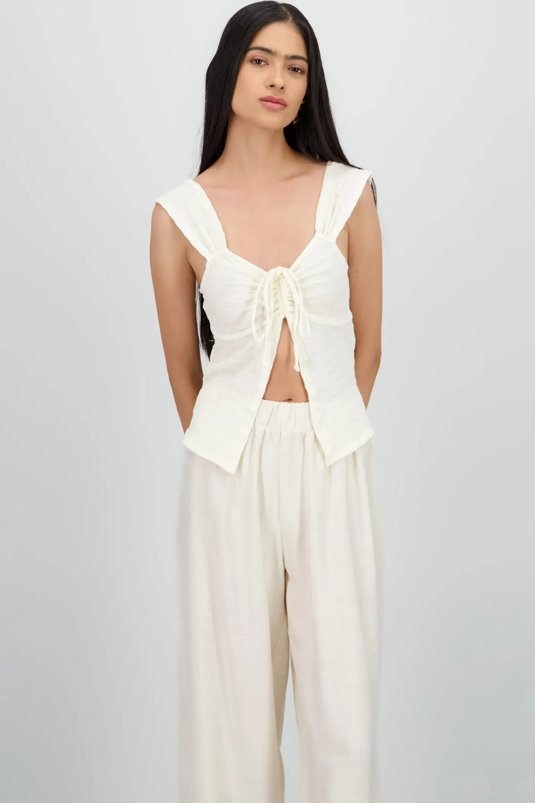 Shasa Textured Blouse with Gathered Detail