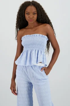 Shasa Textured Checkered Strapless Top