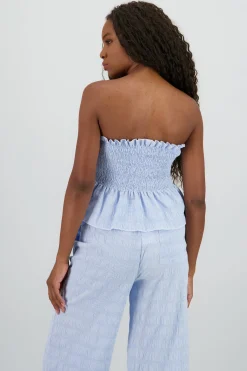 Shasa Textured Checkered Strapless Top