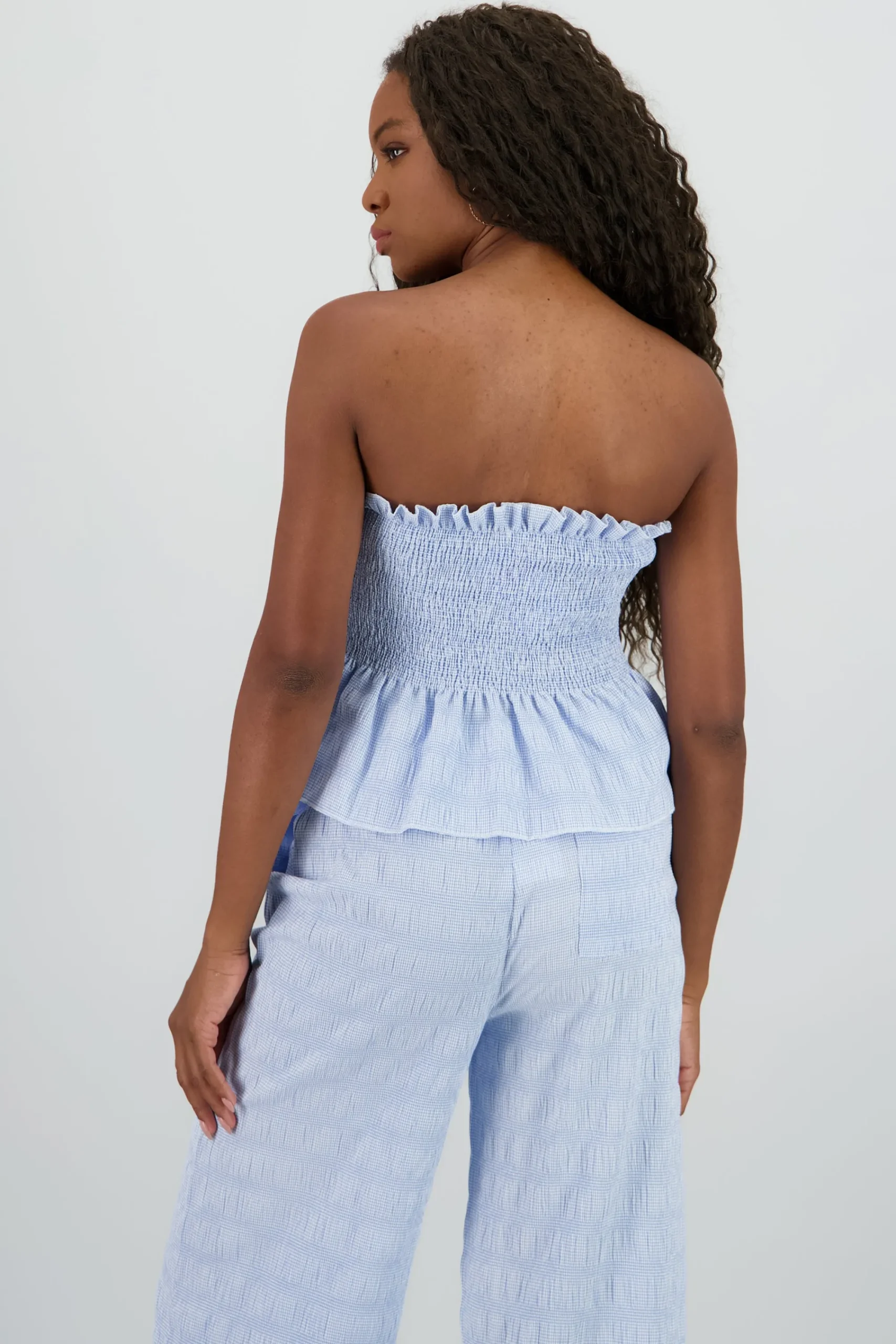 Shasa Textured Checkered Strapless Top