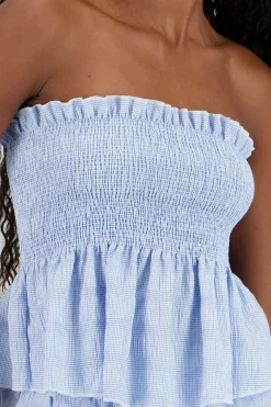 Shasa Textured Checkered Strapless Top