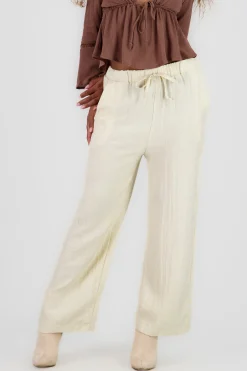 Shasa Textured Drawstring Detail Straight Pants with