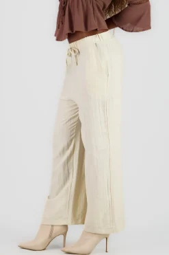 Shasa Textured Drawstring Detail Straight Pants with
