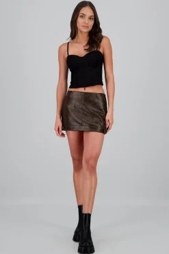 Shasa Textured Faux Leather Mini Skirt