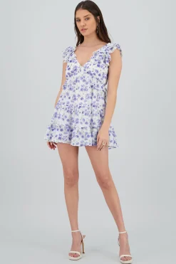 Shasa Textured Floral Mini Ruffle Dress