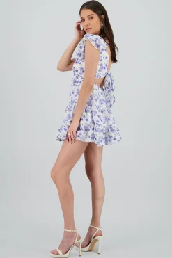 Shasa Textured Floral Mini Ruffle Dress