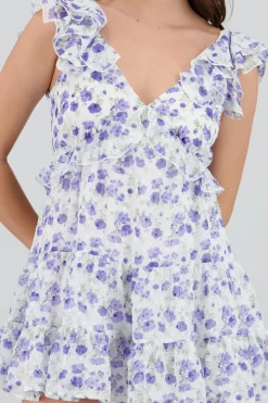 Shasa Textured Floral Mini Ruffle Dress