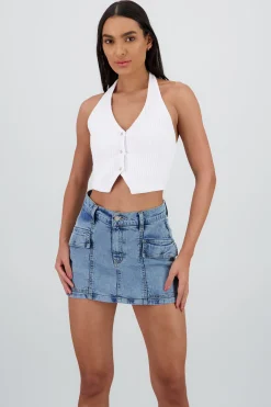 Shasa Textured Halter Top with Buttons