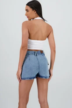 Shasa Textured Halter Top with Buttons