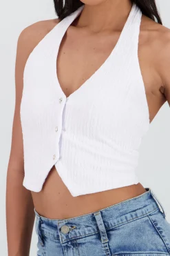 Shasa Textured Halter Top with Buttons