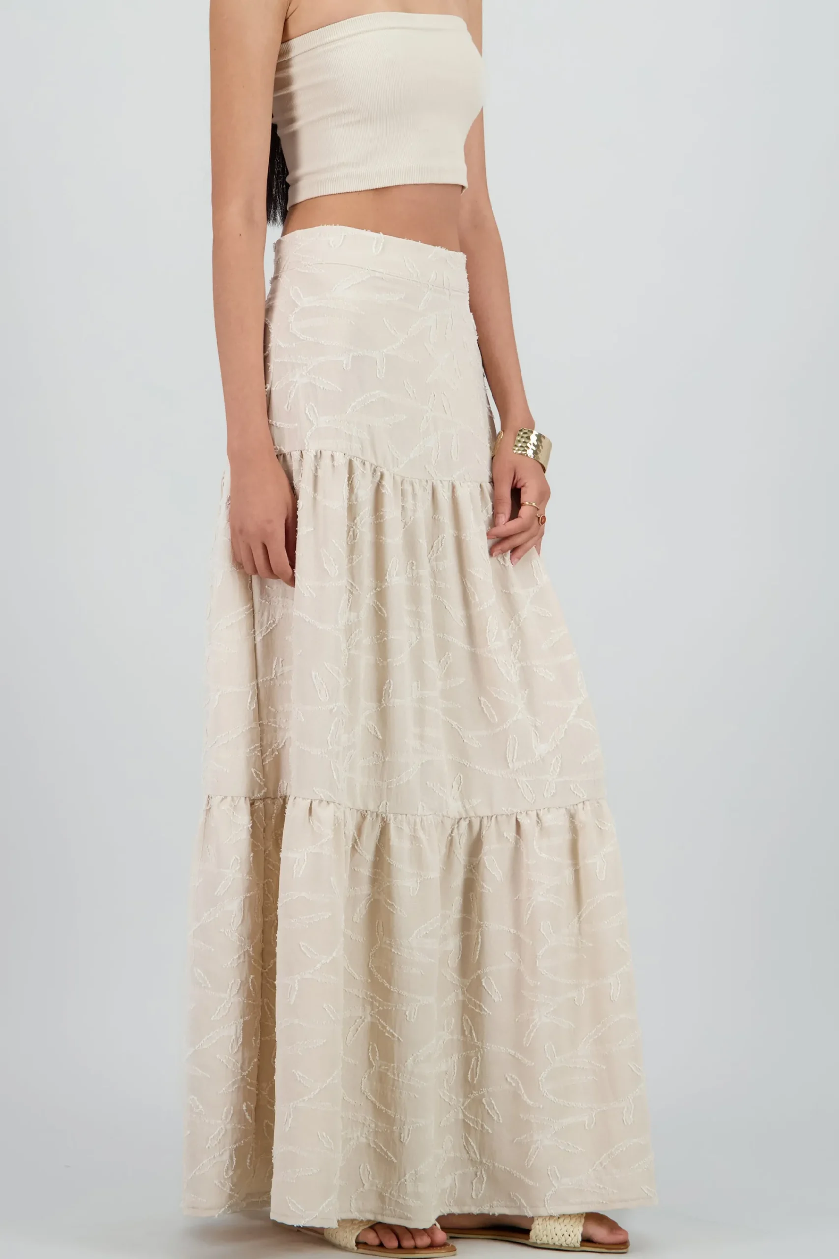 Shasa Textured Maxi Skirt With Ruffles