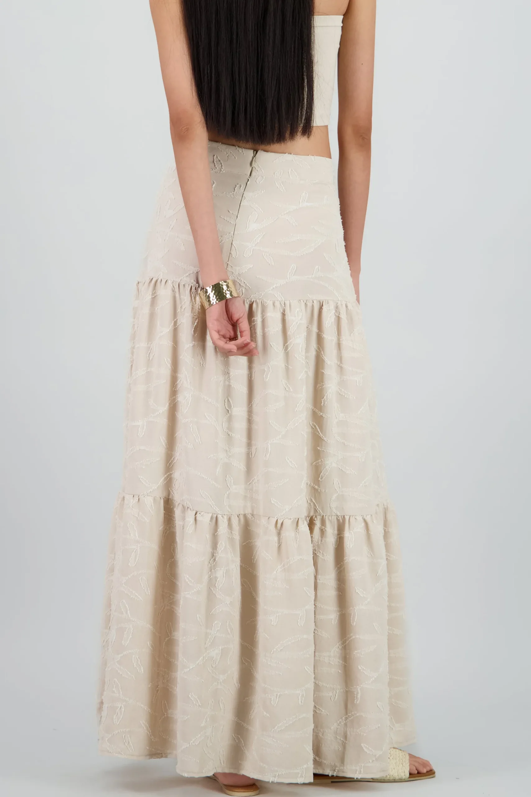 Shasa Textured Maxi Skirt With Ruffles