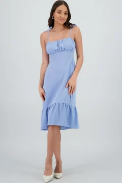 Shasa Textured Midi Dress with Ruffle