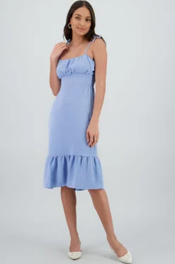 Shasa Textured Midi Dress with Ruffle