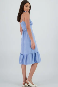 Shasa Textured Midi Dress with Ruffle