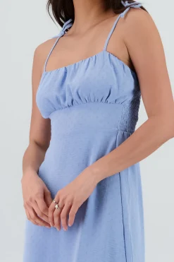 Shasa Textured Midi Dress with Ruffle