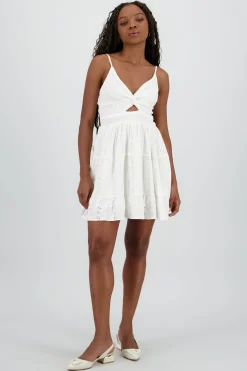 Shasa Textured Mini Dress with Embroidered Detail
