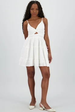 Shasa Textured Mini Dress with Embroidered Detail