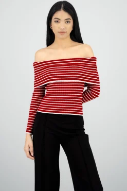 Shasa Textured Off Shoulder Long Sleeve Top