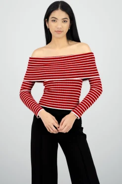Shasa Textured Off Shoulder Long Sleeve Top