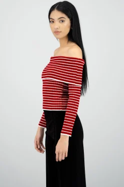 Shasa Textured Off Shoulder Long Sleeve Top