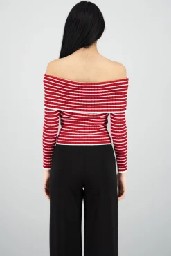 Shasa Textured Off Shoulder Long Sleeve Top