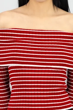 Shasa Textured Off Shoulder Long Sleeve Top