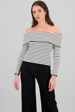 Shasa Textured Off Shoulder Long Sleeve Top