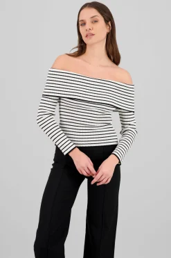 Shasa Textured Off Shoulder Long Sleeve Top