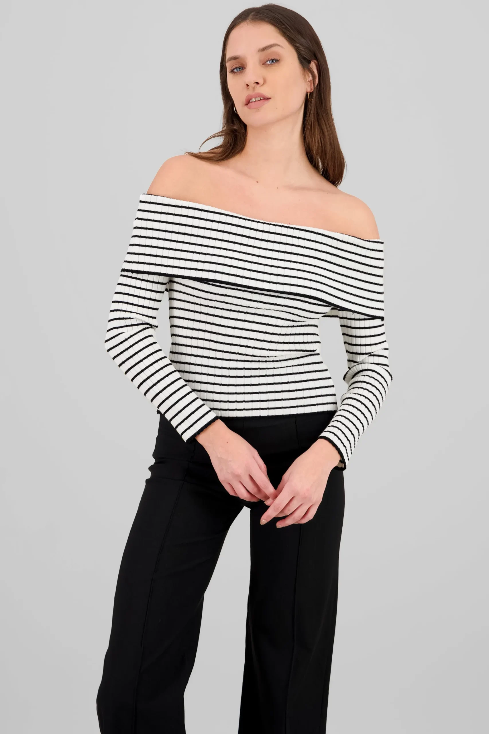 Shasa Textured Off Shoulder Long Sleeve Top